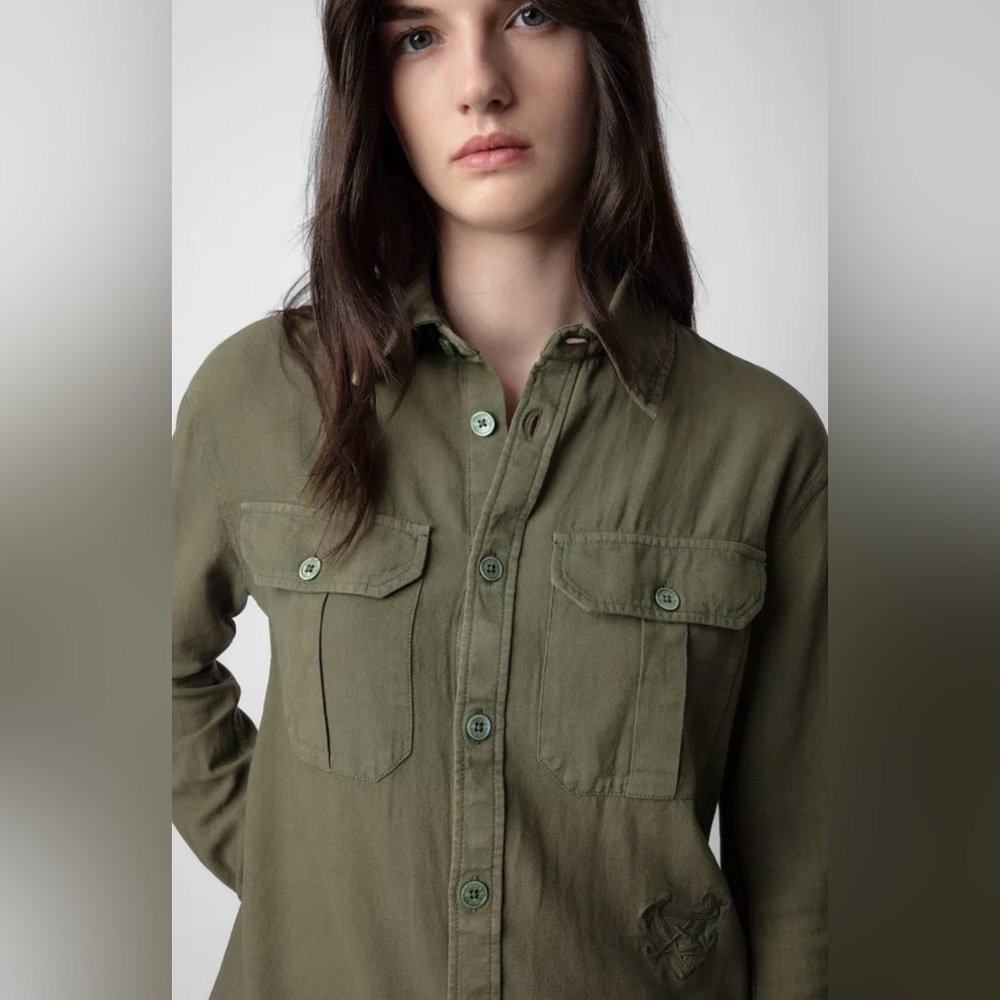 NWT ZADIG & VOLTAIRE Teros Cotton Twill Shirt in Cypress Women’s XS
